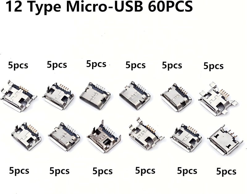 ProCircFix 60-Piece 12-Types Micro USB Female Socket Kit with Soldering Flux, 5-Pin Sockets & USB Adapters for Mobile Phone Toy Circuit Board Welding Maintenance (Solder Dip SMD SMT) - Image 2